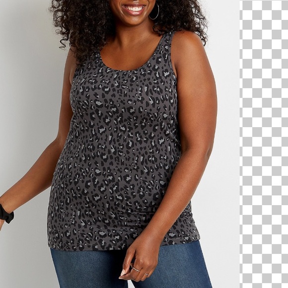 Plus Sz 2X Gray Leopard Scoop Neck Tank - Picture 3 of 4